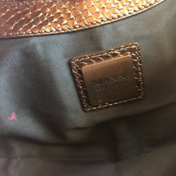 Maxx New York Bronze Textured Chain Handle Shoulder Bag Studded Detailing Purse - Picture 3 of 5